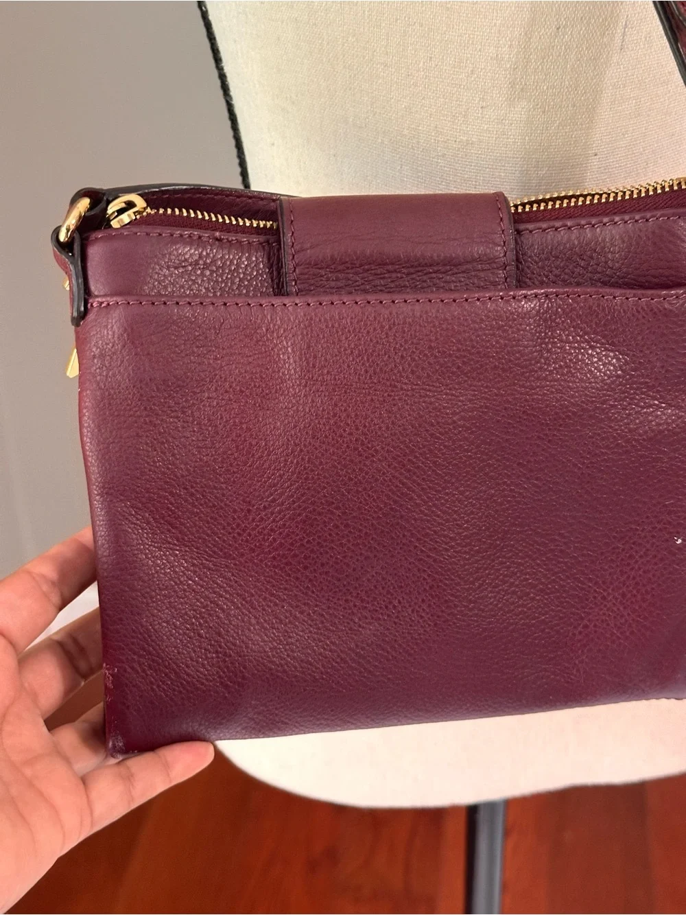 Michael Kors Merlot Pebbled Leather Crossbody with Gold MK Logo